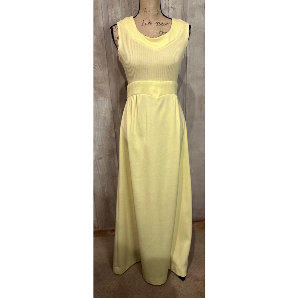 Vintage 60's Yellow Knit Maxi Empire Tie Waist Yellow Hostess Mod Garden Party